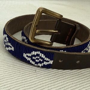 Aspiga Navy Beaded Leather Belt with Brass Buckle